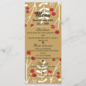 White Leaves & Berries Gold Holiday-kerstmenu Menu (Voorkant)