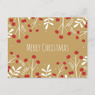 White Leaves & Berries Gold Holiday Kerstmis Feestdagenkaart