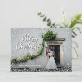 White Leaves kerstfoto Feestdagenkaart (Staand voorkant)