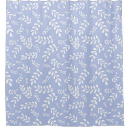 White Leaves on a Light Steel Blue background Douchegordijn