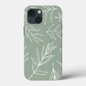 White Leaves on Sage Green Hoesje-Mate iPhone Case (Achterkant)