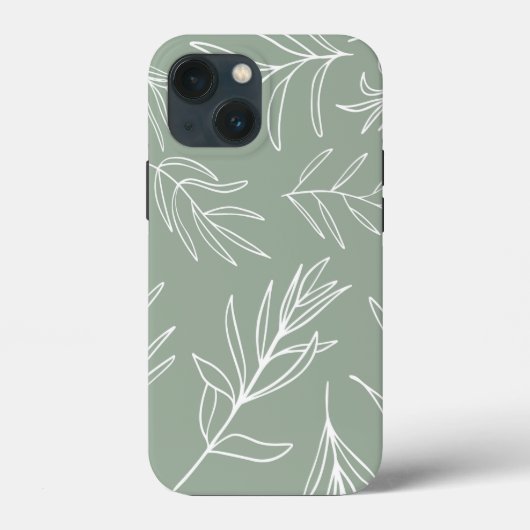 White Leaves on Sage Green Hoesje-Mate iPhone Case (Achterkant)