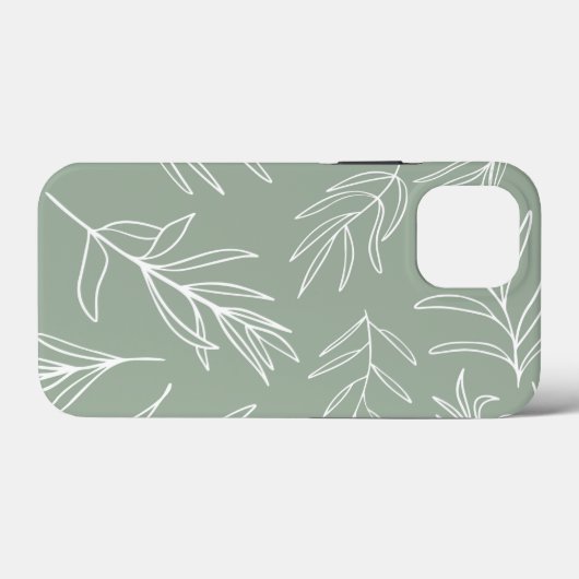 White Leaves on Sage Green Hoesje-Mate iPhone Case (Achterkant (horizontaal))