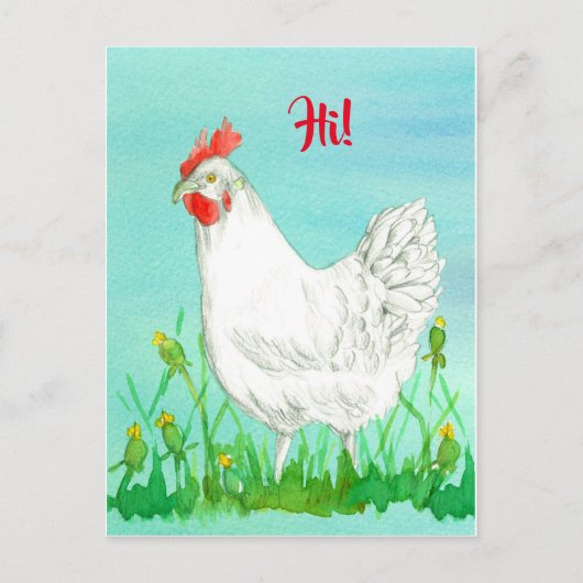 White Leghorn Chicken Bird Hi Briefkaart (Voorkant)