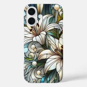 White lelies Glas in lood effect iPhone 16 Hoesje