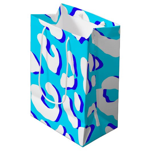 White Leopard Print Blue Navy Medium Cadeauzakje (Voorkant Gekanteld)