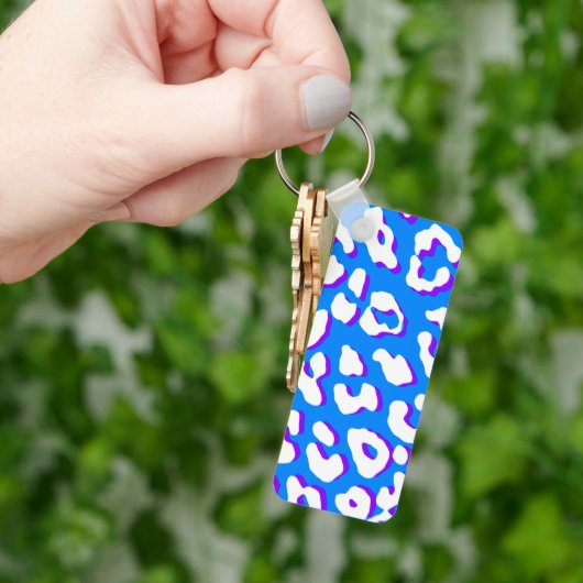White Leopard Print Blue Paars Sleutelhanger (Hand)