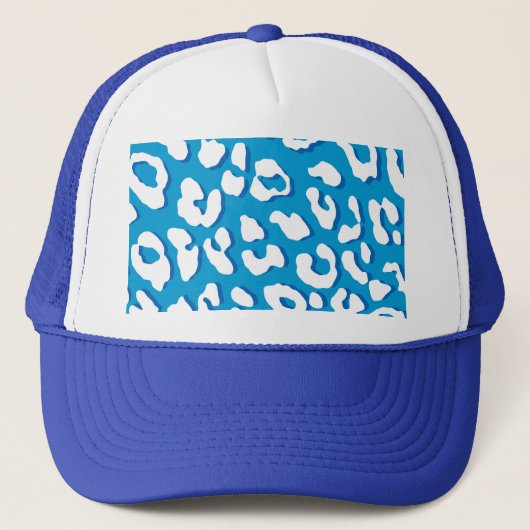 White leopard Print Blue Trucker Pet (Voorkant)