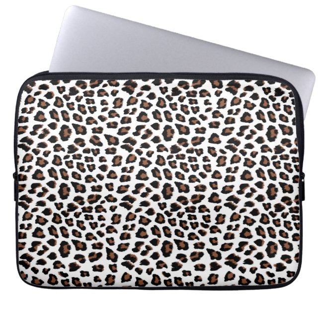 White leopard Print Laptop Sleeve (Voorkant)