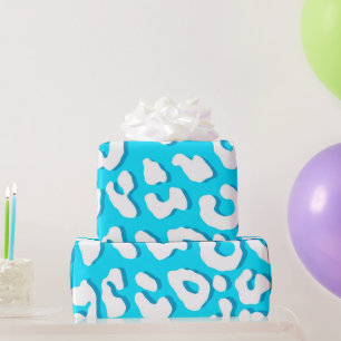 White leopard Print Light Blue Cadeaupapier