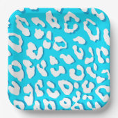White leopard Print Light Blue Papieren Bordje (Voorkant)