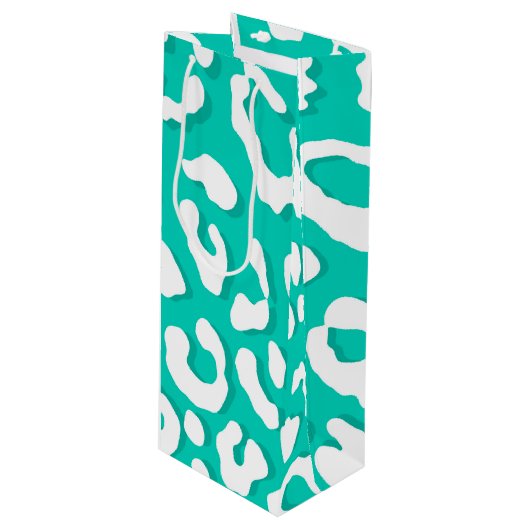 White Leopard Print Mint Wijn Cadeautas (Voorkant Gekanteld)