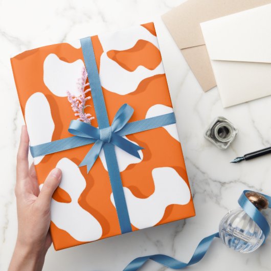 White Leopard Print Oranje Cadeaupapier (Geschenken)