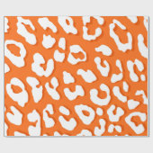 White Leopard Print Oranje Cadeaupapier (Vlak)