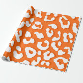 White Leopard Print Oranje Cadeaupapier (Uitgerold)