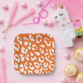 White Leopard Print Oranje Papieren Bordje (Feest)