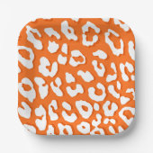 White Leopard Print Oranje Papieren Bordje (Voorkant)