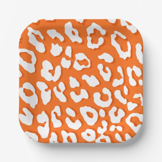 White Leopard Print Oranje Papieren Bordje (Voorkant)