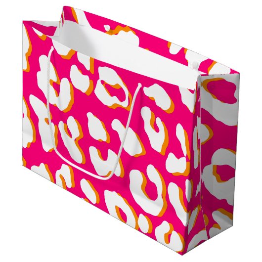 White Leopard Print Pink Oranje Groot Cadeauzakje (Voorkant Gekanteld)