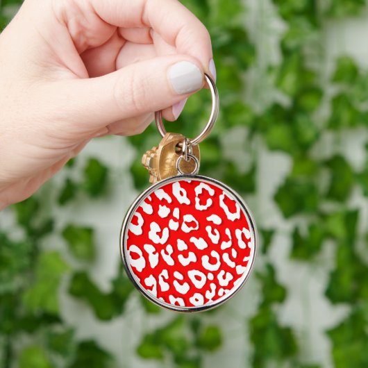 White leopard Print Red Sleutelhanger (Hand)