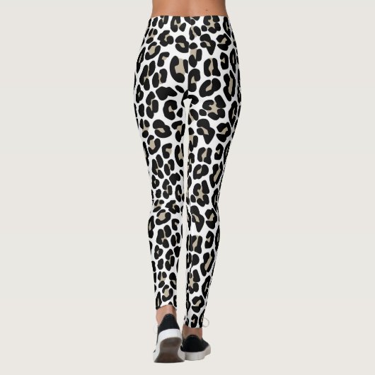 White leopard Skin Wild Cat Animal Print Patroon Leggings (Achterkant)