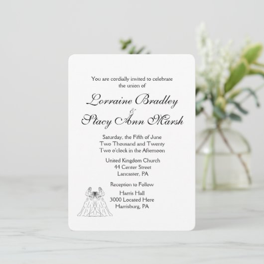 White Lesbian Wedding Invitation Kaart (Staand voorkant)