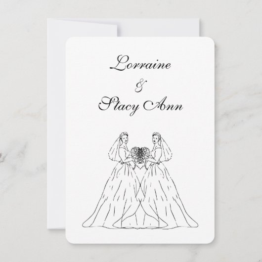White Lesbian Wedding Invitation Kaart (Achterkant)