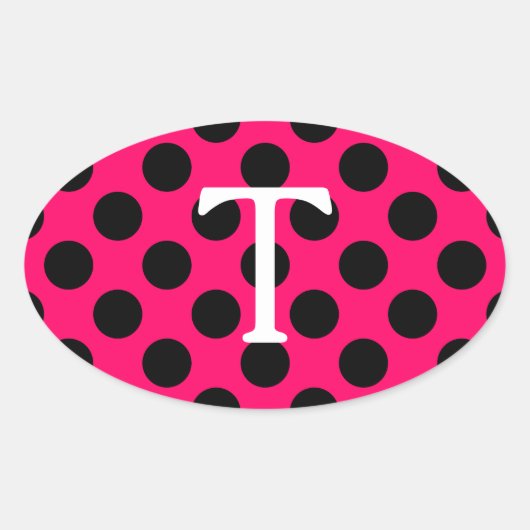 White Letter T Monogram met Polka Dots Ovale Sticker (Voorkant)