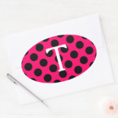 White Letter T Monogram met Polka Dots Ovale Sticker (Envelop)