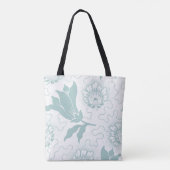 White Light Blauwgroen  Floral Monogram Tote Bag (Achterkant)