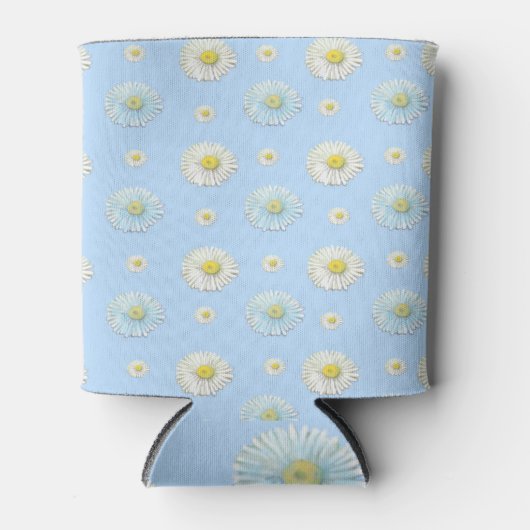 White & light blue Daisy Pattern Blikjeskoeler (Voorkant)