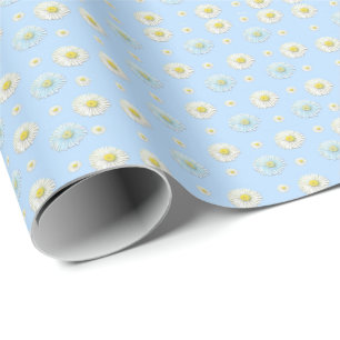 White & light blue Daisy Pattern Cadeaupapier