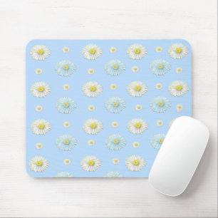 White & light blue Daisy Pattern Muismat