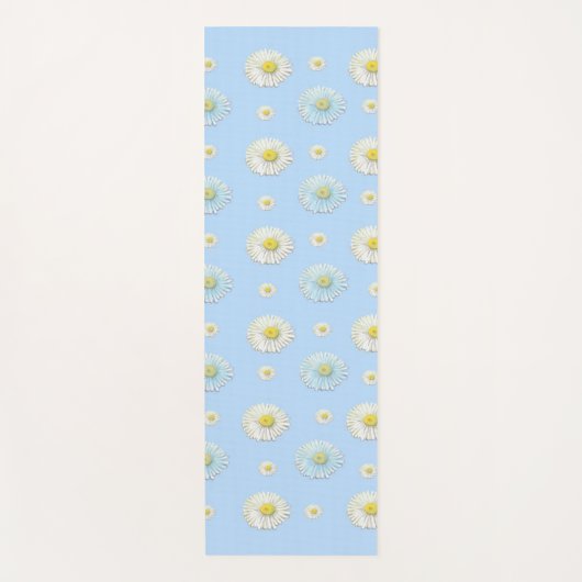 White & light blue Daisy Pattern Yogamat (Voorkant)