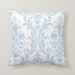 White & Light Blue Damask Floral Swirls 2 Kussen
