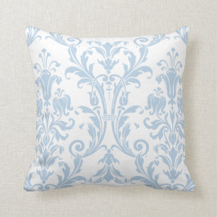 White & Light Blue Damask Floral Swirls 2 Kussen