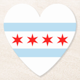 White Light Blue Stars Chicago Flag Heart Kartonnen Onderzetters