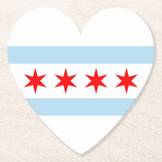 White Light Blue Stars Chicago Flag Heart Kartonnen Onderzetters (Voorkant)
