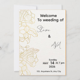 White & Light Gold Elegant Wedding Invitation Kaart