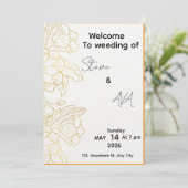 White & Light Gold Elegant Wedding Invitation Kaart (Staand voorkant)