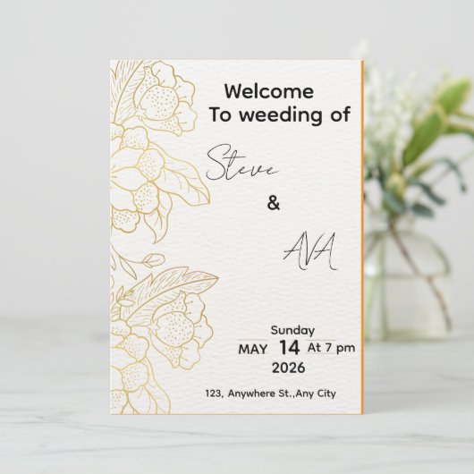 White & Light Gold Elegant Wedding Invitation Kaart (Staand voorkant)