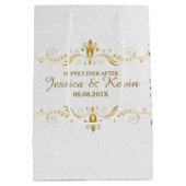 White & Light Gold Floral Lace Wedding Design Medium Cadeauzakje (Achterkant)