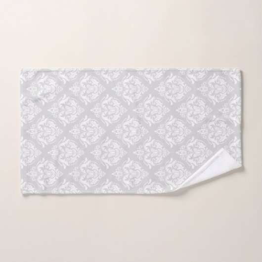 White & Light Gray Floral Damasks Pattern Bad Handdoek (Handdoek)