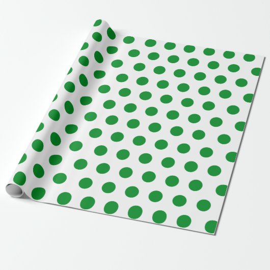 White & Light Green Medium Polka Dot Kerstmis Cadeaupapier (Uitgerold)