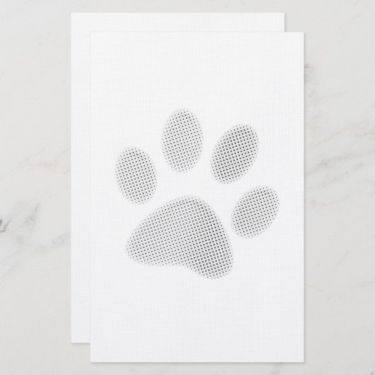 White/Light Grey Halftone Paw Print Briefpapier (Voorkant / Achterkant)