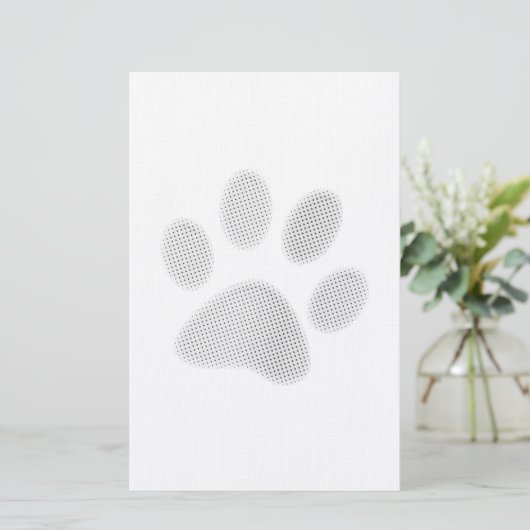 White/Light Grey Halftone Paw Print Briefpapier (Staand voorkant)