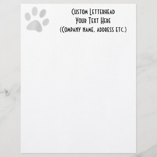 White/Light Grey Halftone Paw Print Gepersonaliseerd Briefhoofd (Voorkant)