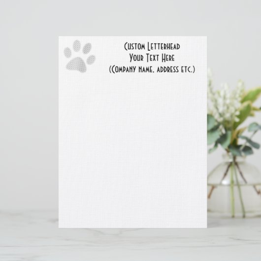 White/Light Grey Halftone Paw Print Gepersonaliseerd Briefhoofd (Staand voorkant)