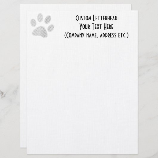 White/Light Grey Halftone Paw Print Gepersonaliseerd Briefhoofd (Voorkant / Achterkant)