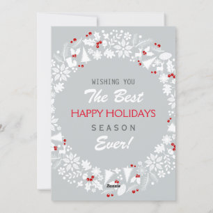 White & Light Grey Kerstmis Prettige feestdagen Feestdagenkaart